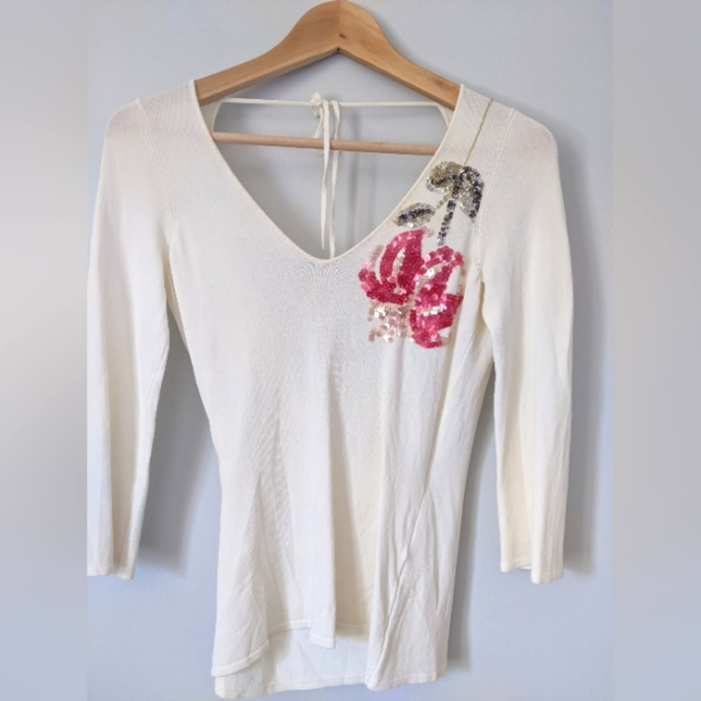 COAST cream long-sleeved top with floral sequin embroidery
